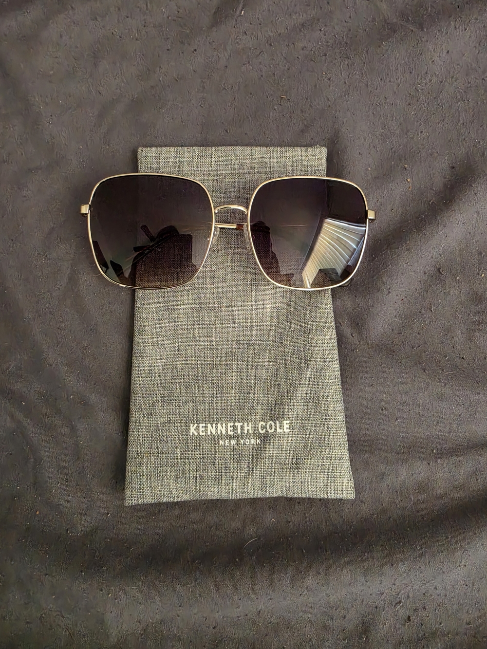 Kenneth Cole Gold Frame Oversized Square Sunglasses - Black Gradient Lenses